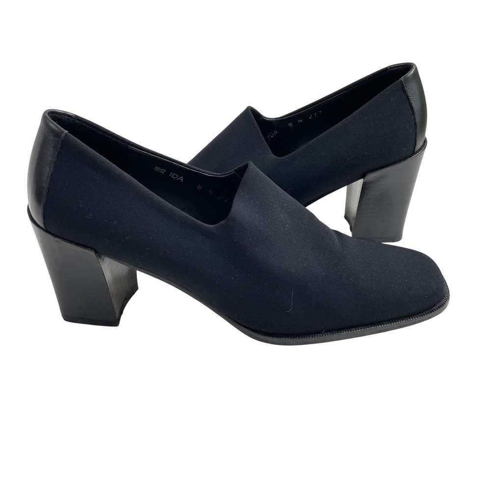 Donald J Pliner Women's Ida Black Stretch Square Toe Block Heel Slip On Pumps 8N